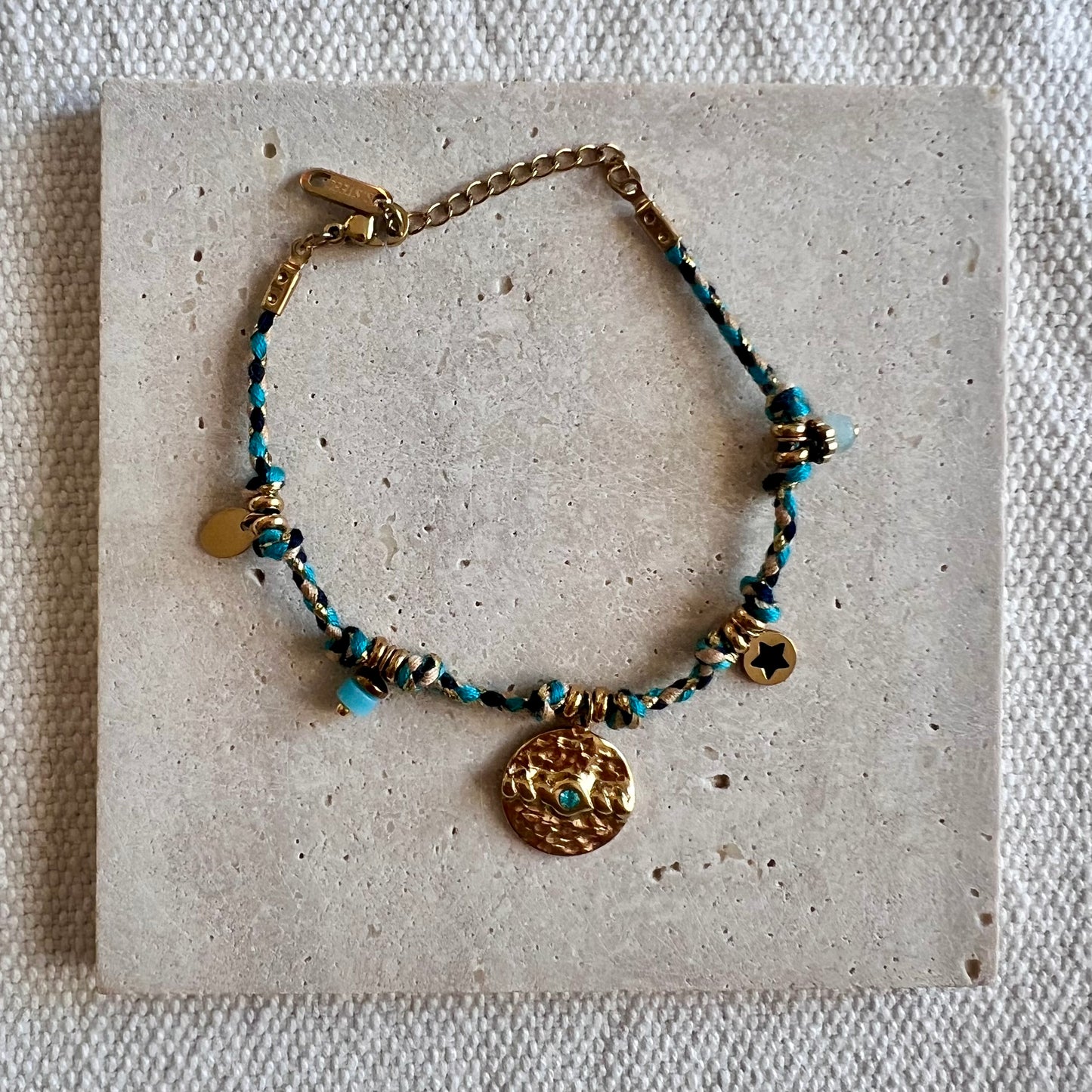 Hammered Gold & Braided Charm Bracelet