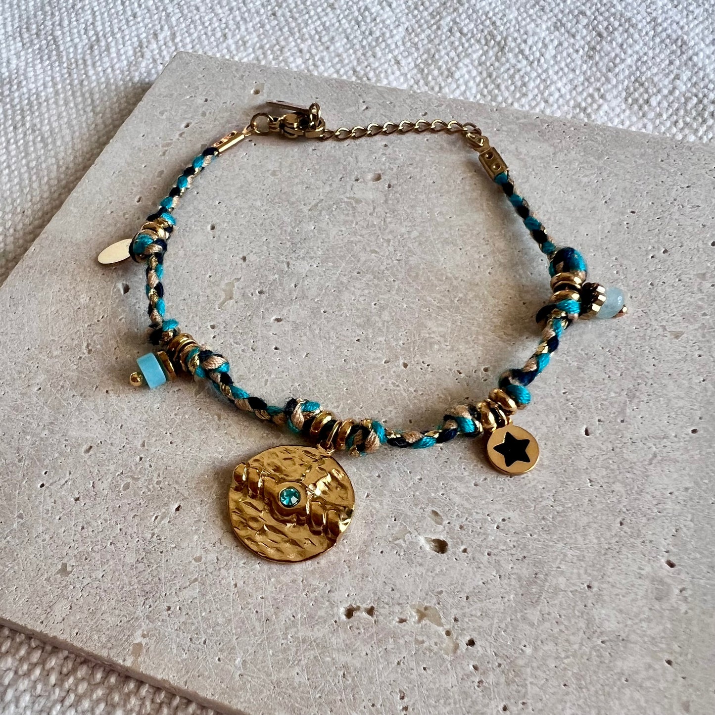 Hammered Gold & Braided Charm Bracelet