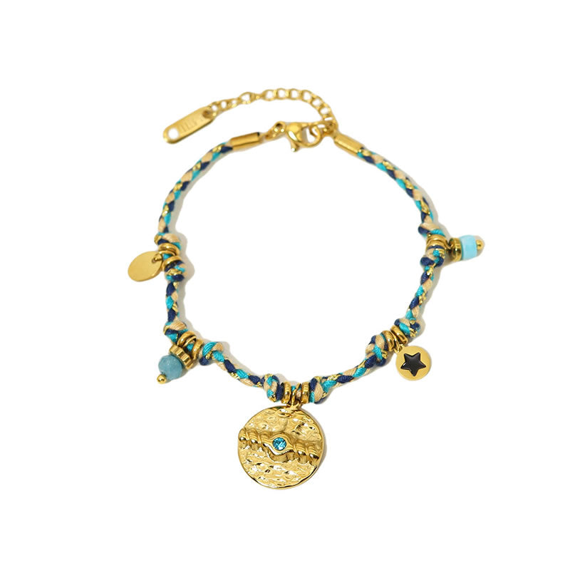 Hammered Gold & Braided Charm Bracelet