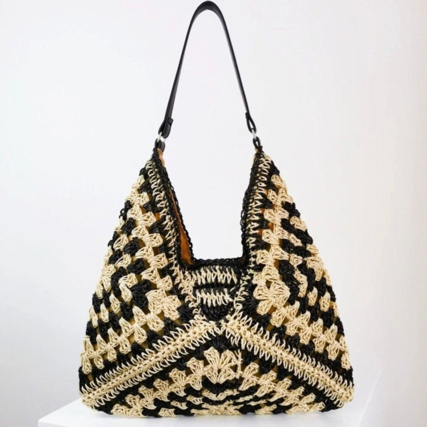 Lucia Straw Crochet Shoulder Bag